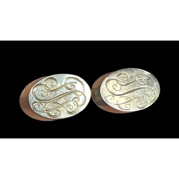 Vintage Cursive Monogram Engraved Silver Tone Cufflinks - Picture 2 of 6